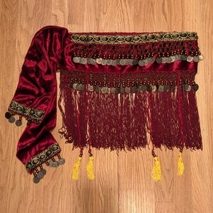 New Belly Dance Hip Shawl with Coins (Red)